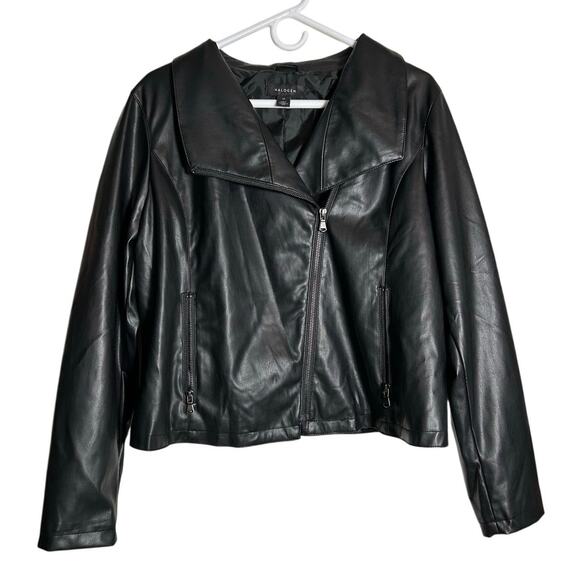 Halogen Jackets & Blazers - HALOGEN Black Faux Leather Asymmetric Biker Jacket Size XL